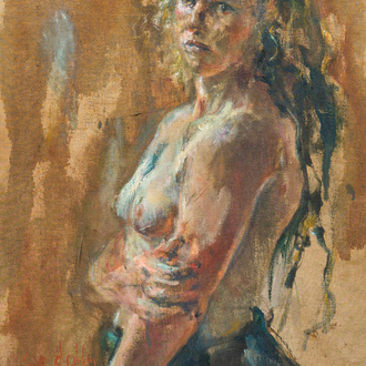 Sam Drukker (1957): 'Franka', acrylique et huile sur toile, daté 1995
