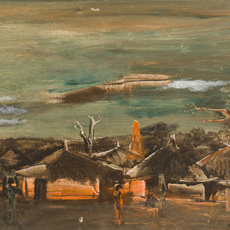 Floris Jespers (1889-1965): Vue d'un village africain, huile sur toile, daté (19)53