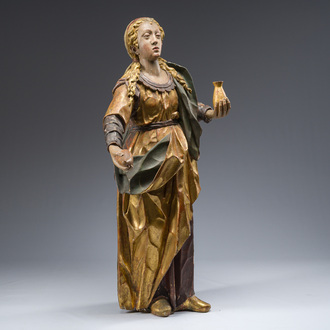 A large polychromed wood sculpture of Saint Elizabeth of Hungary, 18th C.