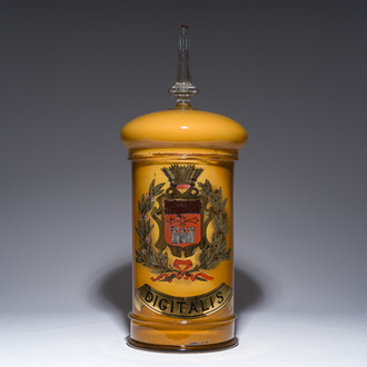 A large French reverse painted glass 'Digitalis' apothecary jar, Cordes, ca. 1900