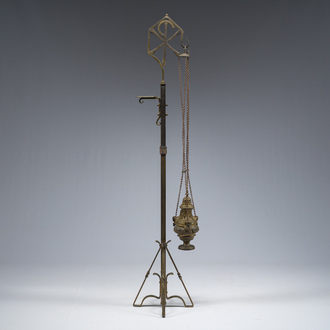 A gilt bronze incense burner with angel heads and a matching stand, ca. 1900