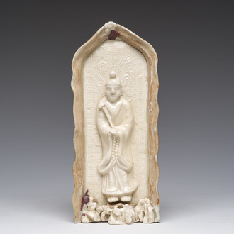 A Chinese Fujian blanc de Chine 'Immortal' altar plaque, late Ming