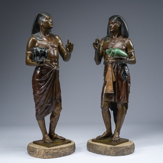 Emile Louis Picault (1833-1915): Le grand prêtre égyptien Pastophore et le scribe égyptien Hierogrammate, bronze à patine, 20ème siècle