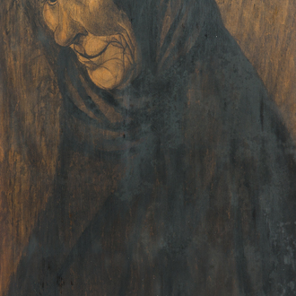 Cécile Cauterman (1882-1957): Portrait d'une sympathique vieille dame, techniques mixtes sur board, daté 1923