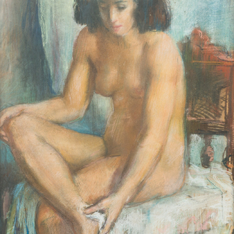 Jules Van de Leene (1887-1962): Nu féminin assis, pastel sur papier