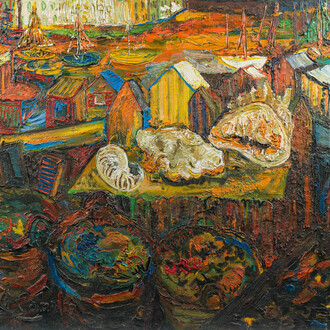Etienne Le Compte (1931-2010): Les plaisirs de la mer, huile sur toile