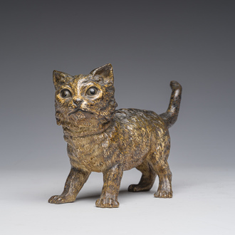 Monogrammé F.B. (pour Franz Bergmann): Encrier en bronze peint à froid représentant un chat, Vienne, Autriche, 19ème/20ème siècle