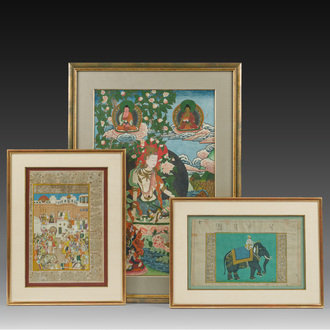 Two Indian miniatures and a 'Khasarpani' thangka, Nepal or Tibet, 19th/20th C.
