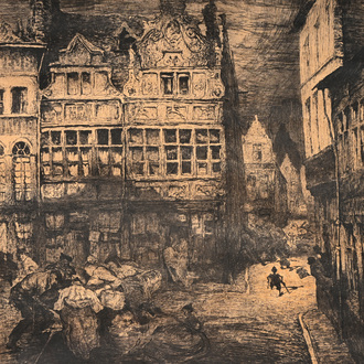 Jules De Bruycker (1870-1945): 'La Maison Jean Palfijn Gand', eau-forte
