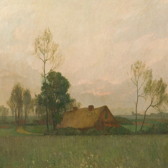 Piet Gillis (1887-1965): Paysage avec ferme, huile sur toile, daté 1913