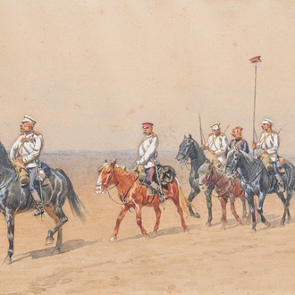 Ivan Petrovich Prjanisnikov (1841-1909): L'escorte du prisonnier, aquarelle sur papier