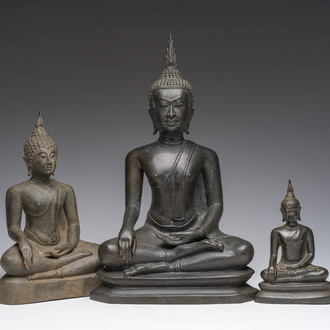 Three Thai bronze Buddha sculptures, Rattanakosin and later, 19th/20th C.