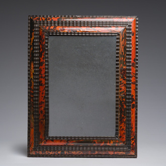 A rectangular Flemish tortoiseshell-veneered and ebonised wooden frame with later mirror, 19th C.