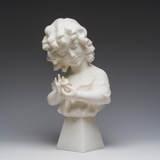 Eugenio Battiglio (19ème/20ème siècle): Jeune fille au papillon, albâtre, Florence