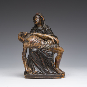 A Spanish patinated and carved wooden Pietà, late 18th C.
