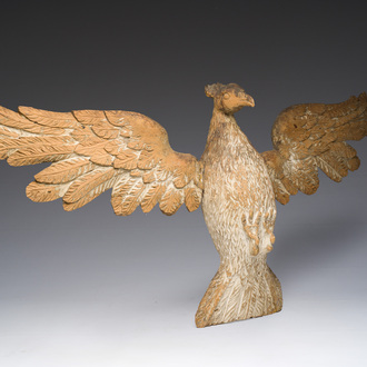 A large German patinated and carved wooden 'Holy Spirit' sculpture, 19th C.