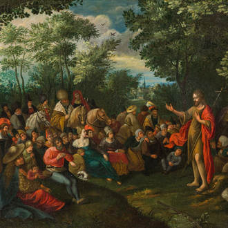 École flamande, environnement de Frans II Francken (1581-1642): La prédication de Jean-Baptiste, huile sur toile, premier quart du 17ème siècle