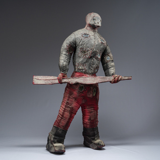 Effigie Bizango d'un guerrier armé d'un fusil, techniques mixtes, Haïti, 20ème siècle