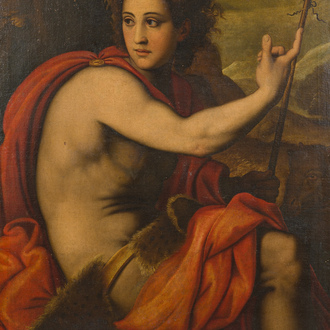 Italian school, follower of Sebastiano del Piombo (1485-1547): John the Baptist in the desert, oil on canvas, 18th C.