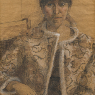 Ecole belge: Portrait de femme, techniques mixtes sur papier, première moitié du 20ème siècle