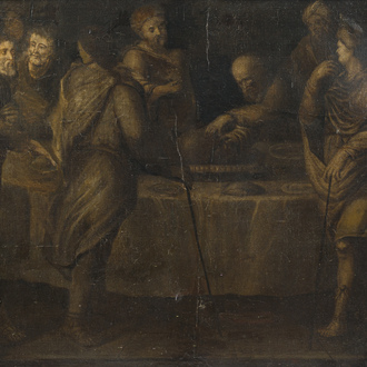 École des Pays-Bas: Scène de banquet néoclassique, huile sur toile, 18ème siècle