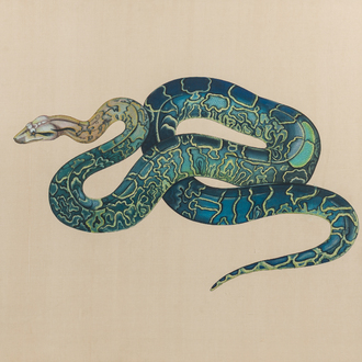 Ecole japonaise: Un serpent, encre et couleurs sur soie, Meiji, 19ème/20ème siècle