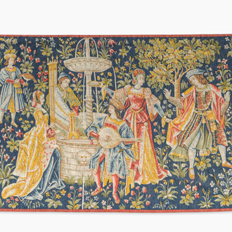 Tapisserie d'Aubusson à décor de 'Concert à la fontaine', Robert Four, Paris, France, 20ème siècle