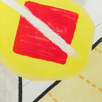 Roger Raveel (1921-2013): 'De schilderijenoptocht van 1978 te Machelen aan de Leie', lithographie en couleurs, éd. 110/110, (1979)