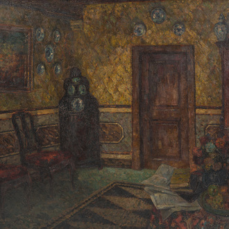 Félix Gogo (1872-1953): 'Hollandsch interieur' (Intérieur hollandais), huile sur toile