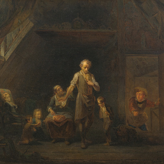 Leopold Fissette (1814-1889): 'Le pain volé', huile sur toile, Liège, daté 1869