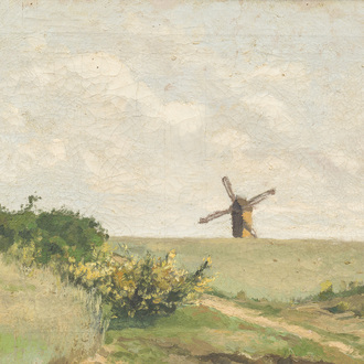 Ecole belge: Paysage au moulin, huile sur toile, fin du 19ème siècle