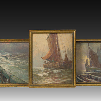 Albert Isidore Devos (1868-1950): Trois marines, huile sur board
