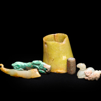 A varied collection of Chinese jade objects, possibly Ming and later