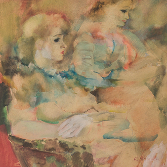 Raphaël De Buck (1902-1986): Deux élégantes, aquarelle et gouache sur papier