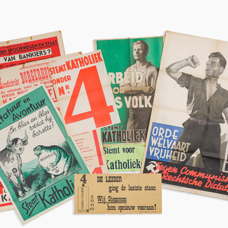 Sept affiches électorales du parti catholique, lith. J. Goyens, F. De Vos & Cie, Frans Gils, Marci, etc., daté 1936