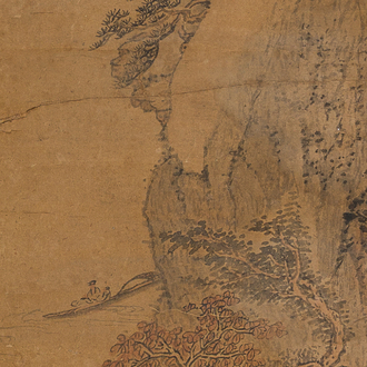 Japanese school: A kakemono with an animated river landscape, ink and colours on paper, Edo, 18th C.