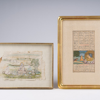 Miniature narrative persane et indienne moghole, encre, couleurs et dorure sur papier, 19ème/20ème siècle