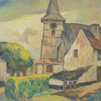Paul Cauchie (1875-1952): Vue de village, techniques mixtes sur papier