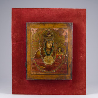 A Russian orthodox 'Mother of God of Chenstokhovskaya (softener of the evil hearts)' icon, 18th/19th C.