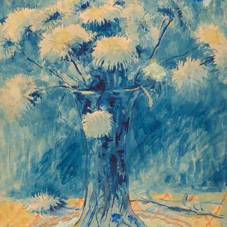 Prosper De Troyer (1880-1961): Nature morte au vase de fleurs, aquarelle sur papier
