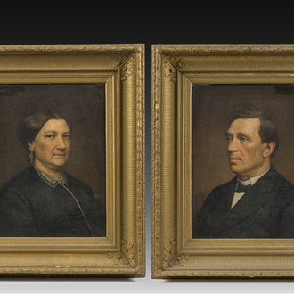 Frans De Wilde (1840-1918): Portrait d'un homme et d'une femme, huile sur toile, daté 1873