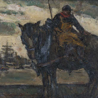 Eugeen Van Mieghem (1875-1930): 'Natiepaard', huile sur board