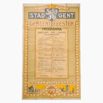 Henri Thiery (1875-1941): A large poster with the program of the City of Ghent Municipal Festivals, lith. Léonce de Keghel, dated 1912
