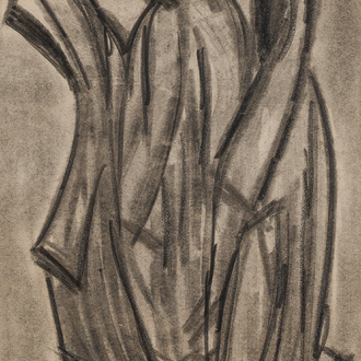 École belge, illisiblement signé: Les trois grâces, fusain sur papier, daté 1971