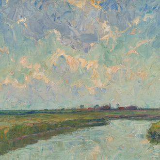 Henry Rul (1862-1942): 'De beek - Nederviersel / Le ruisseau - Nederviersel', huile sur toile