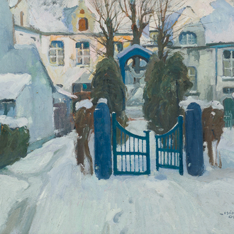 Isidore Opsomer (1878-1967): Le béguinage de Lierre sous la neige, huile sur toile
