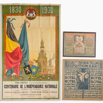 Trois affiches différentes, e.a. l'Exposition universelle de 1913, Gand et Tirlemont, daté 1913-1930