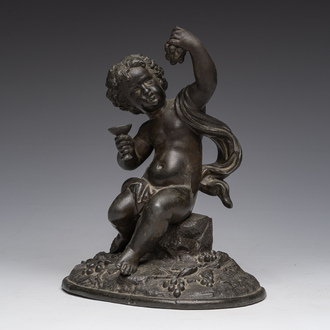 Ecole française: Bacchus, zamac patiné, 20ème siècle