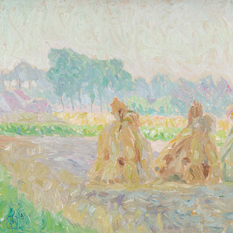 Gustave De Smet (1877-1943): Paysage d'été avec meules de foin, huile sur toile