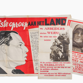 Trois affiches électorales du parti Rex dirigé par Léon Degrelle, daté  1936